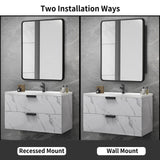 Movo Medicine Cabinet with Mirror, 20 Inch x 28 Inch Farmhouse Black Metal Framed Rectangle Bathroom Mirror Cabinet, Recess or Surface Mount Movo