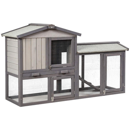 Tangkula Rabbit Hutch Indoor and Outdoor, 58-Inch Bunny Cage with Removable Tray & Ramp, Wood Chicken Coop with Waterproof Roof for Rabbits, Chicken and Guinea Pigs (Gray)