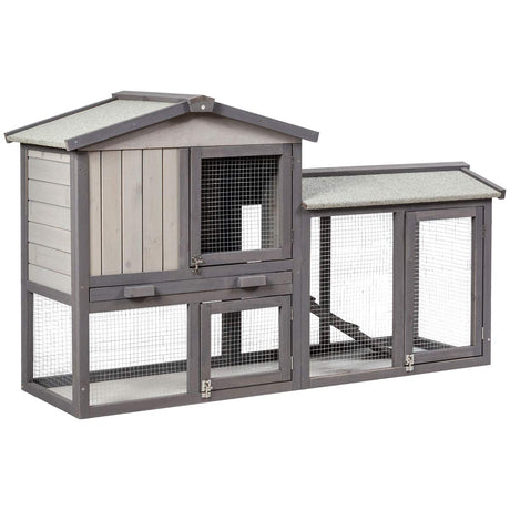 Tangkula Rabbit Hutch Indoor and Outdoor, 58-Inch Bunny Cage with Removable Tray & Ramp, Wood Chicken Coop with Waterproof Roof for Rabbits, Chicken and Guinea Pigs (Gray) Tangkula