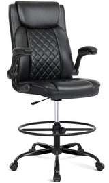 Misolant Drafting Chair, Tall Office Chair for Standing Desk, Standing Desk Chair with Adjustable Height and Flip-up Arm, Leather Drafting Chair, High Office Chair for Counter Height Desk Misolant