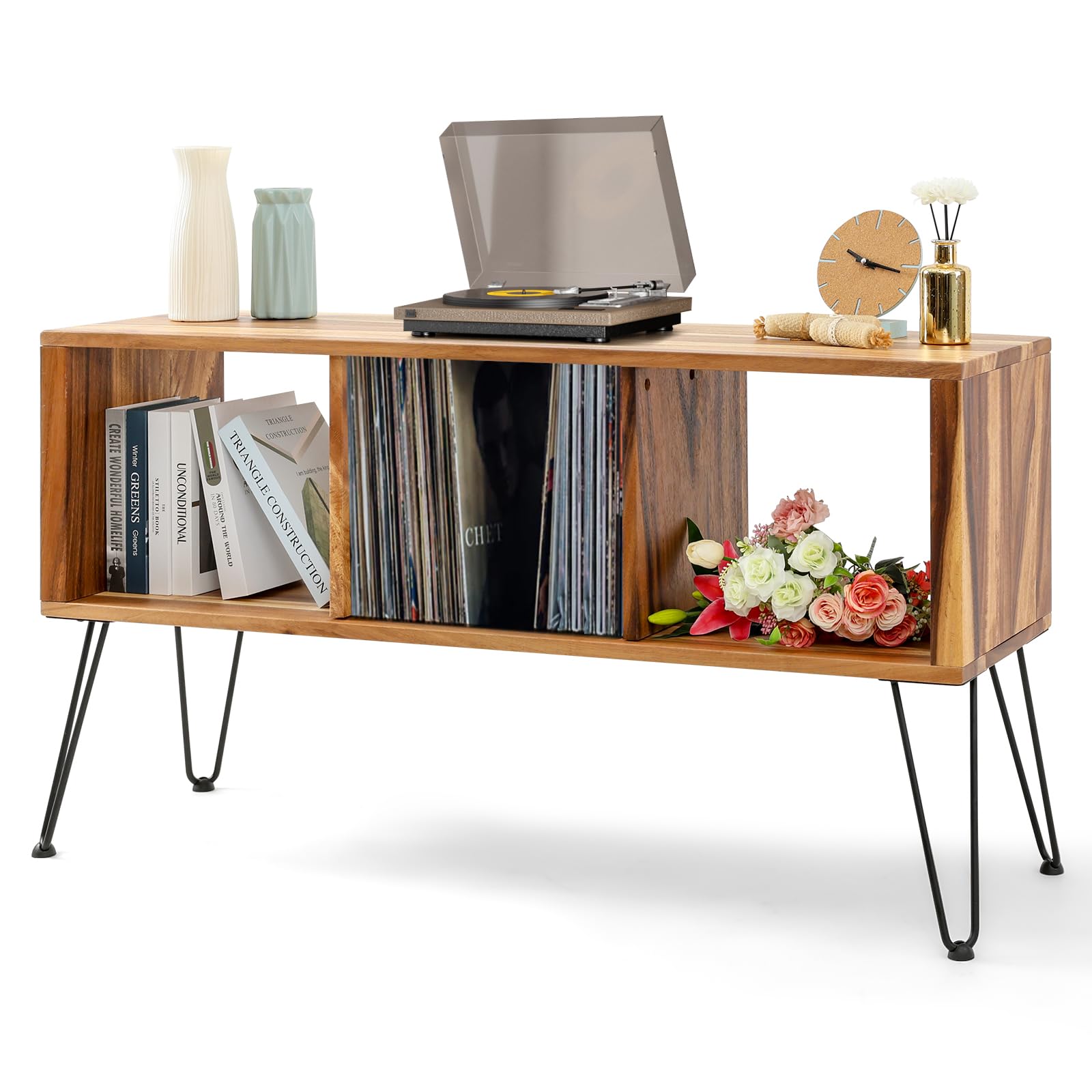 Danrelax Walnut Vinyl Record Player Stand with Detachable Legs, Holds Up to 320 Albums, Record Holder, Vinyl Record Shelf for Bedroom, Living Room, Vinyl Record Holder Both Vertical and Horiz - WoodArtSupply