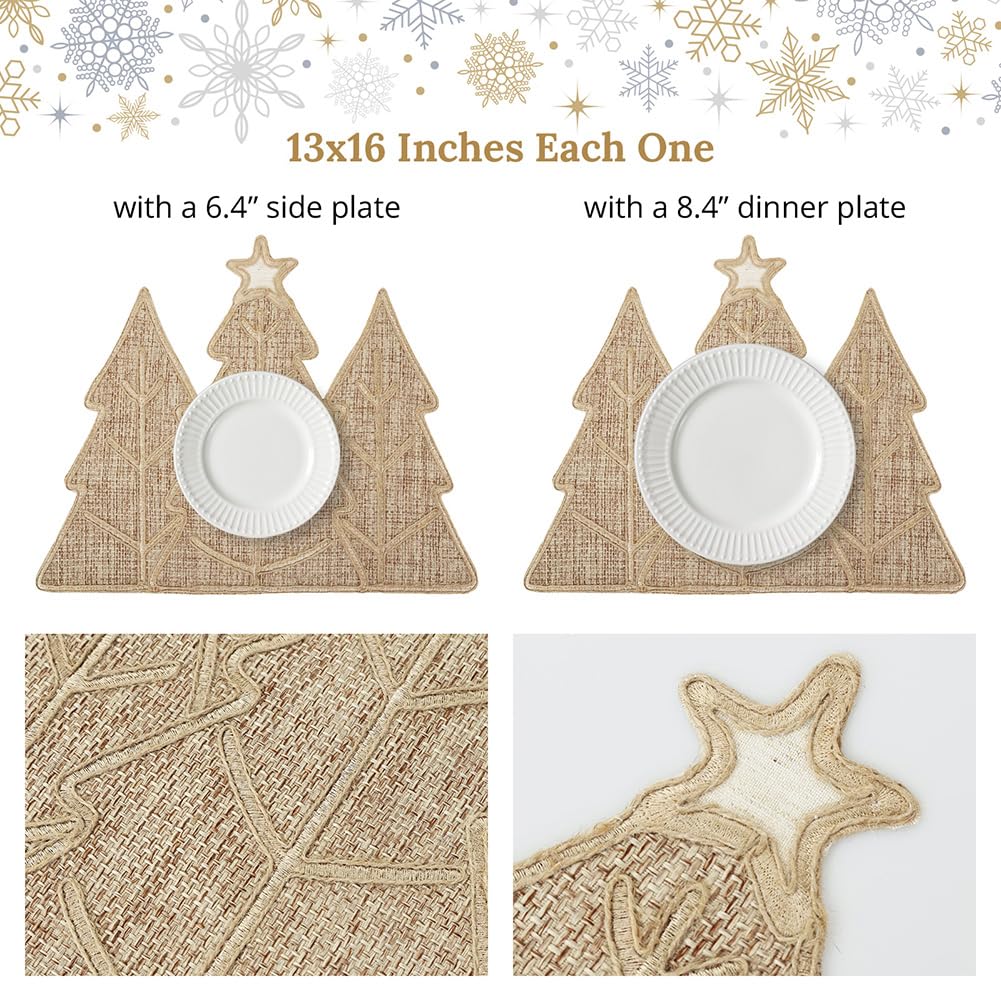 Feuille Burlap Farmhouse Winter Placemats Set of 4 Christmas Tree Holiday Placemats for Table Decorations Feuille