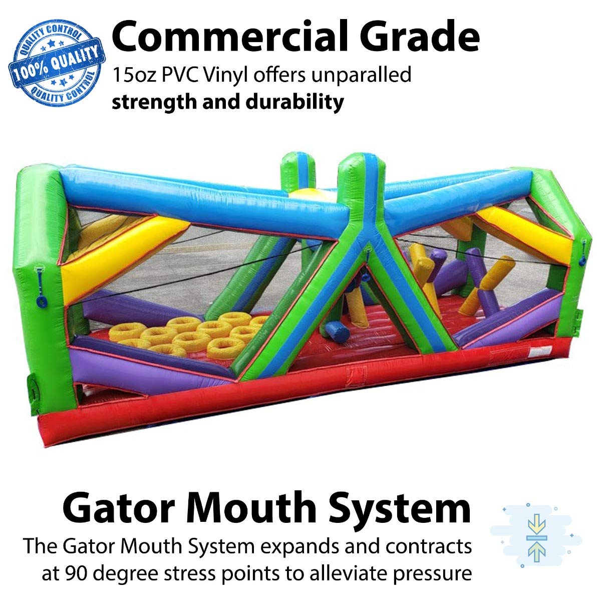 Retro Radical Run Inflatable Obstacle Course, Extreme Unit #2, 30' L x 11' W x 12' H, Commercial Grade Interactive Bounce House, Includes Blower and Stakes TentandTable