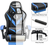 HOFFREE Gaming Chair Massage with Bluetooth Speakers and Led Lights Ergonomic Computer Gaming Chair with Footrest RGB Video Game Chair with High Back Lumbar Support Blue and Black HOFFREE