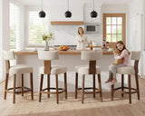 26’’ Farmhouse Bar Stools Set of 4, Linen Upholstered Counter Height Barstools with Back Modern Counter Stools Wood Barstools with Hardwood Frame, Bar Height Chairs for Kitchen Counter Island, Beige LIVINOVA