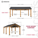 Sunjoy Carport 11 ft. x 20 ft. Standard Wood Gazebo Heavy Duty Garage, Cedar Framed Gazebo Car Shelter with Metal Roof and Movable Ceiling Hook Sunjoy