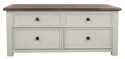 Signature Design by Ashley Bolanburg Farmhouse Lift Top Coffee Table with Drawers, Antique Cream & Brown - WoodArtSupply