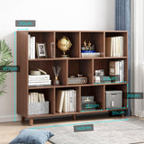 IOTXY Open Cube Low Bookcase - 3-Tier Freestanding Storage Display Cabinet Organizer with Legs for Home Office, 11-Cubes Open Shelf Short Bookshelf, Walnut IOTXY
