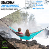 Camping Hammock Double & Single Portable Hammock with Tree Straps, Lightweight Nylon Parachute Hammocks Camping Accessories Gear for Indoor Outdoor Backpacking, Travel, Hiking, Beach Grassman
