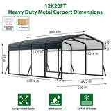 Hipicute 12' x 20' x 8.5' Heavy Duty Metal Carport with Galvanized Steel Roof, Steel Carport Kits Outdoor with Metal Roof, Galvanized Car Shelter for Tractors, Pickup, Boat, Car Hipicute