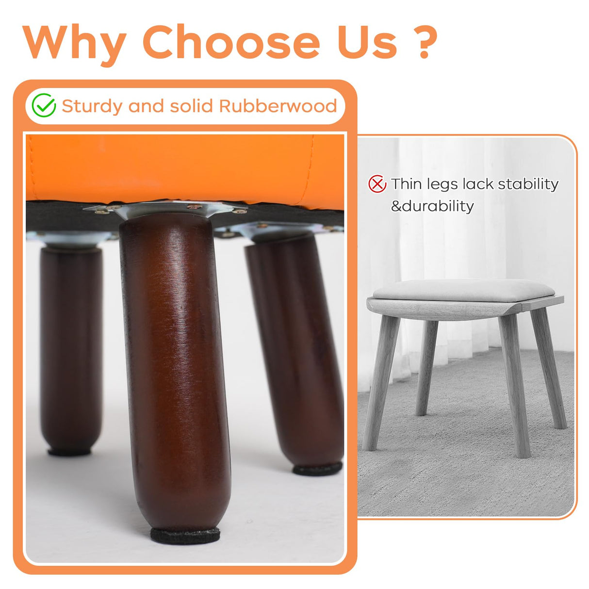 oakvivo 13in Small Foot Stool Ottoman, Round Faux Leather Foot Rest for Couch, Under Desk Pouf Footstool Footrest with Non-Skid Rubber Legs for Ling Room, Bedroom, 13''L x 13''W x 10.2''H, Orange oakvivo