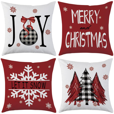Mimkus Merry Christmas Red Throw Pillow Covers 18 x 18 Inch Set of 4 Christmas Joy Xmas Trees Winter Holiday Cushion Case for Sofa Couch Home Decor Mimkus
