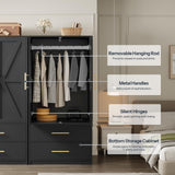 HOOBRO Armoire Wardrobe Closet, Wardrobe Closet with Doors and 2 Drawers, Bedroom Armoire with Hanging Rod, Tall Armoire for Bedroom, Wooden Clothing Storage Cabinet, Black HOOBRO