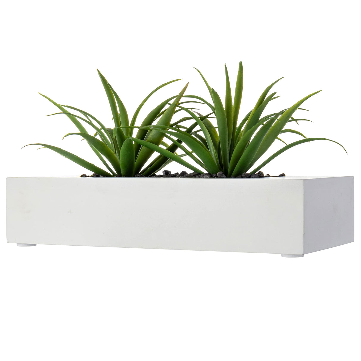 MyGift 10 Inch Artificial Grass Fake Plants in White Rectangular Wood Planter - Faux Plants Indoor for Tabletop Centerpiece Décor MyGift