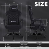 Vonesse Gaming Chair, Computer Chair Fabric with Pocket Spring Cushion, Office Chair with Footrest and Massage Lumbar Support, Reclining Gaming Chairs for Adults 250LBS (Black) Vonesse