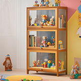 Curio Display Cabinet with Acrylic Doors,3/4Tier Display Case Bookshelf,Large Capacity Floor Bamboo Storage Cabinet,Flip Doors Convenient Storage,Easy to Clean,for Living Room,Study,Brown,106cm/41.7in WROASLTOUX