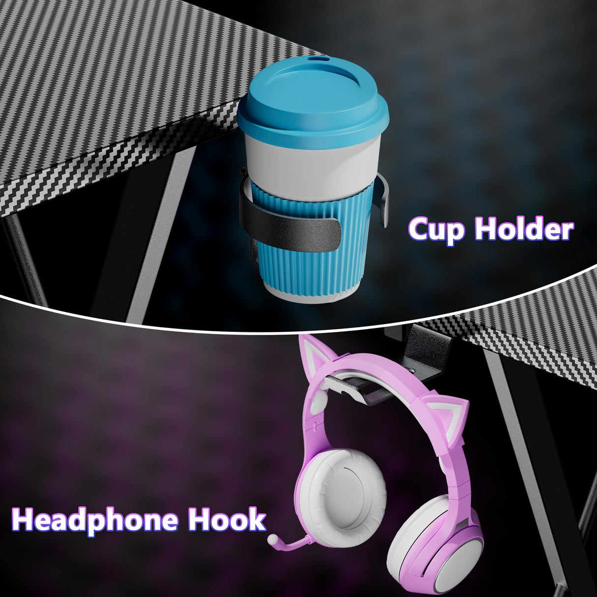 Mr IRONSTONE Gaming Desk with LED Lights, L Shaped Desk Corner with Cup Holder & Headphone Hook, Computer Desk Home Office Desks with Large Monitor Stand, Carbon Fiber Surface, Black 51 Inch Mr IRONSTONE