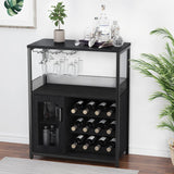 GAOMON Coffee Wine Bar Cabinet with Storage and Detachable Rack, Farmhouse Sideboard and Buffet Cabinet with Glass Holder and Mesh Door, Liquor Coffee Bar Cupboard, Black GAOMON