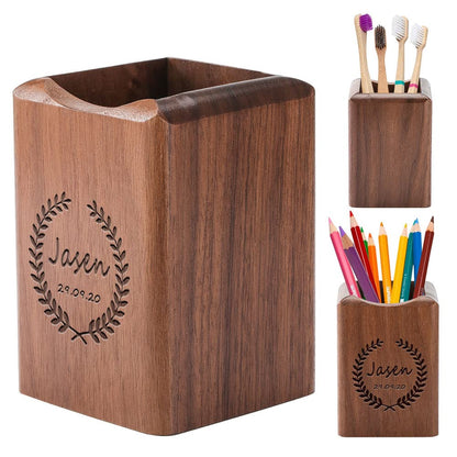 ANQIYI Personalized Wooden Pen Holder for Desk - Custom Name Pencil Pen Pot Stationary Organiser Supplies for School Home Office, Walnut Wood - WoodArtSupply