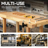 Auto Dynasty Workbench Rubber Wooden Work Bench with Open Space and Adjustable Rotating Handles Hardwood Workbench for Garage, Workshop, Home and Office, 44'' x 24.4'' x 29.5'' Auto Dynasty