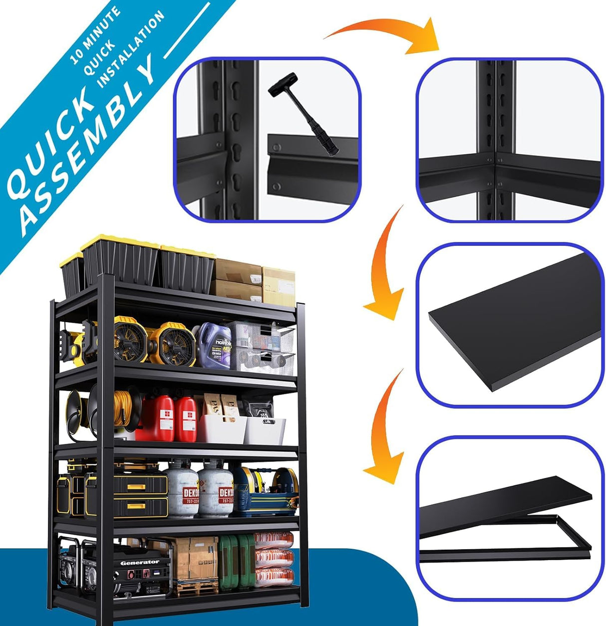 OECSO 5000LBS Storage Shelves Heavy Duty 72" H Garage Shelving Units 5 Tier Adjustable Metal Utility Rack Shelf,Large Industrial Shelves,for Shop,Warehouse,Basement,Outdoor,72" H x 48" W x 24" D OECSO