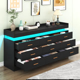 Hlivelood 9 Drawer Dresser with LED Light, Modern Chest of Drawers for Closet, Wide Drawer Organizer Cabinet for Bedroom, Living Room, Entryway, Hallway(9 Drawer Black) Hlivelood
