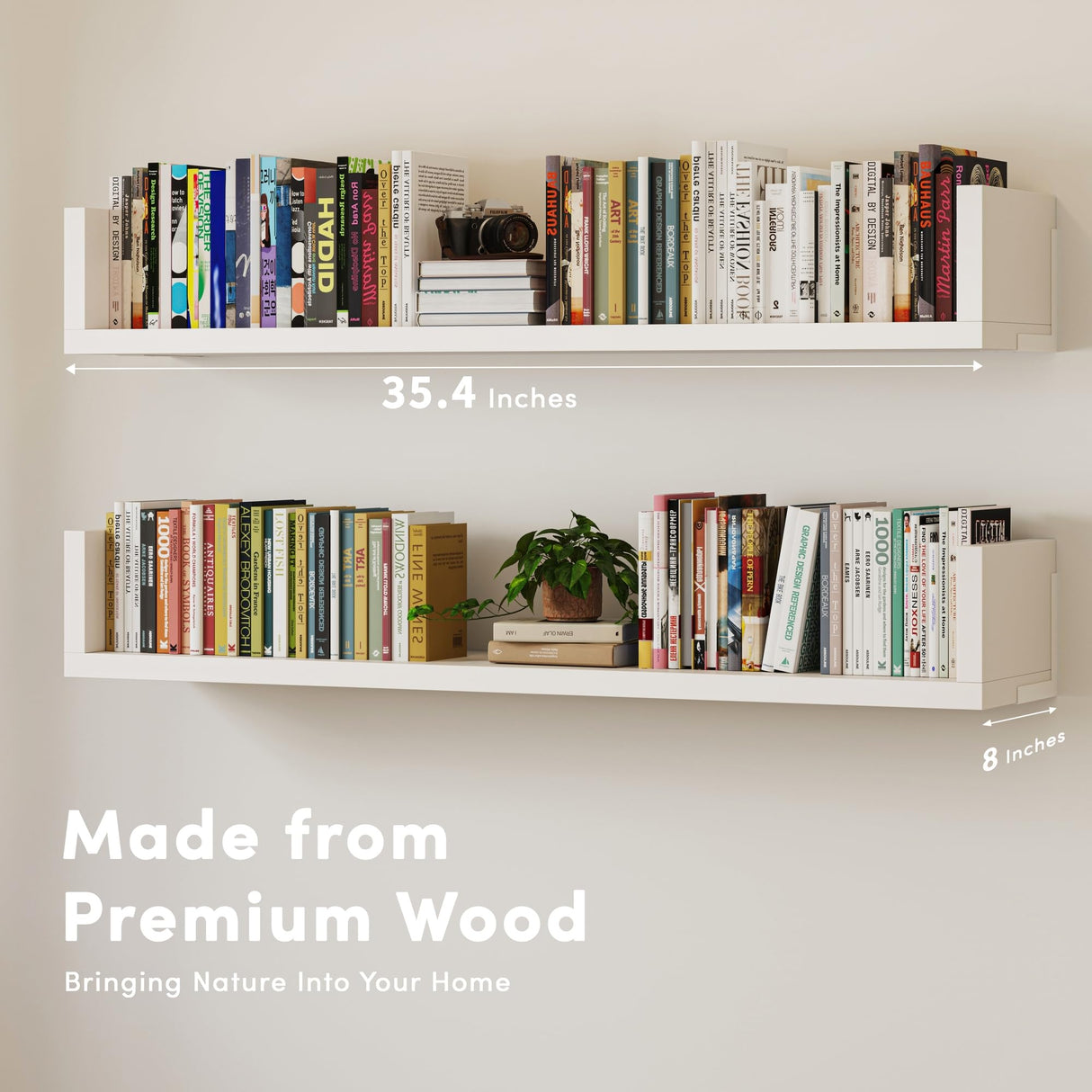 VMROF Wall Bookshelf, Set of 3, 36 Inches U Shaped Wall Shelves, Long Deep Floating Shelves, Large Floating Book Shelves - Wood Hanging Bookshelves for Kitchen, Bedroom VMROF
