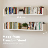 VMROF Wall Bookshelf, Set of 3, 36 Inches U Shaped Wall Shelves, Long Deep Floating Shelves, Large Floating Book Shelves - Wood Hanging Bookshelves for Kitchen, Bedroom VMROF