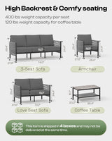 Oasbira Aluminum Outdoor Patio Furniture Set, HDPE Rope 5 Piece Modern Sectional Conversation Sets with Dual-Layer Coffee Table, All Weather Patio Couch Sofa with Thick Cushions, Gray Frame, Charcoal Oasbira
