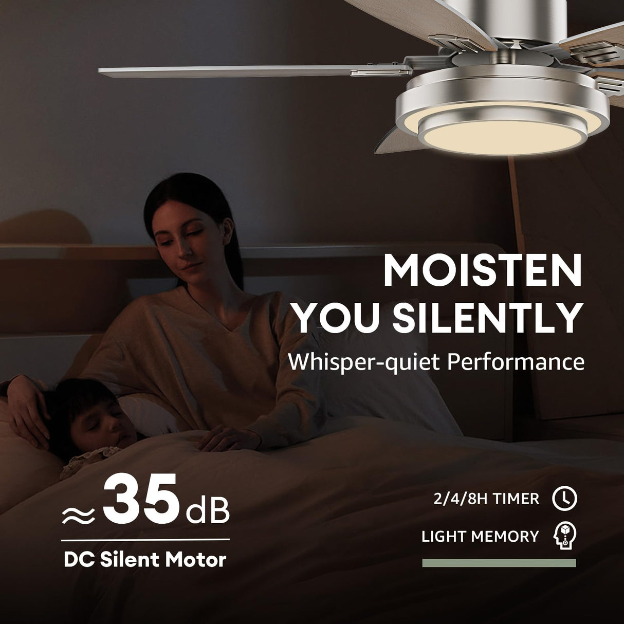 Fanbliss 42 Inch Nickel Ceiling Fans with Lights and Remote Control for Bedroom, Modern Ceiling Fan with Quiet Reversible DC Motor, 3CCT, Dimmable, LED for Living Room, Patio, Indoor and Outdoor Fanbliss