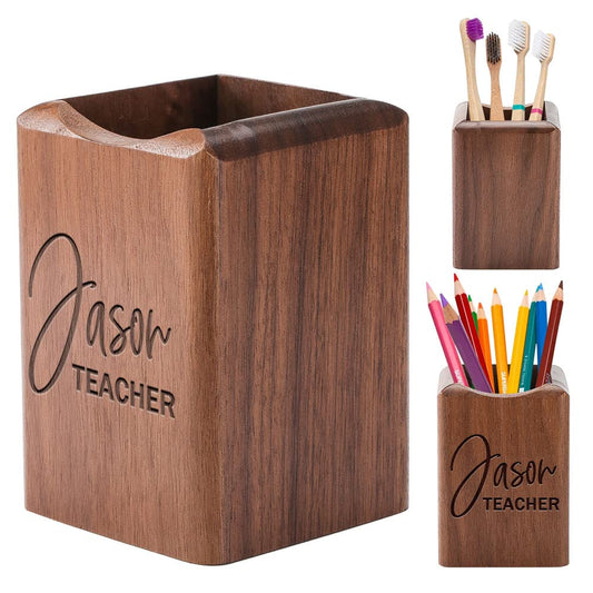 ANQIYI Personalized Pen Holder Wooden Pen Pencil Pot for Desk Tidy Stationary Organiser for School Home Office, Engraved Name, Walnut Wood - WoodArtSupply