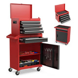 5-Drawers Large Tool Chest Tool Box Organizer with Lockable, 2-In-1 Detachable Tool Storage Cabinet with Wheels, Portable Expandable Tool Cart Toolbox with Drawers for Garage, Workstation, Workshop Flieghund