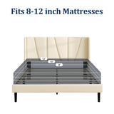 Queen Bed Frame with Headboard and Wingback, Velvet Upholstered Platform Bed, Mattress Foundation with Wooden Slat Support, No Box Spring Needed, Easy Assembly, Noise Free, Beige Sismplly