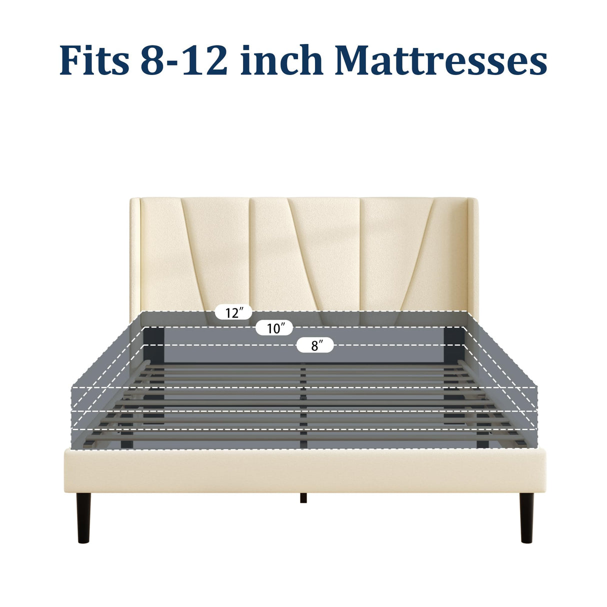 Full Bed Frame with Headboard and Wingback, Velvet Upholstered Platform Bed, Mattress Foundation with Wooden Slat Support, No Box Spring Needed, Easy Assembly, Noise Free, Beige Sismplly