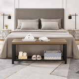 FOLUBAN Entryway Bench, Modern Shoe Storage Bench, Rustic Wood and Metal Entry Bench for Hallway Front Door Entrance, Industrial Indoor Bench for Bedroom Living Room, Oak, 43.3 Inch FOLUBAN