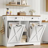 HOOBRO Double Tilt Out Laundry Hamper Cabinet, 41.7" Hidden Laundry Cabinet, with Open Shelving and 2 Removable Baskets, Farmhouse Laundry Storage Basket, for Bathroom, White and Walnut WH11XY01 HOOBRO