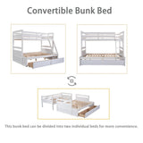 Merax Twin Over Full Bunk Bed, Wood Bunk Bed with Removable Ladders and Two Storage Drawers, Convertible into Two Individual Beds (White) Merax
