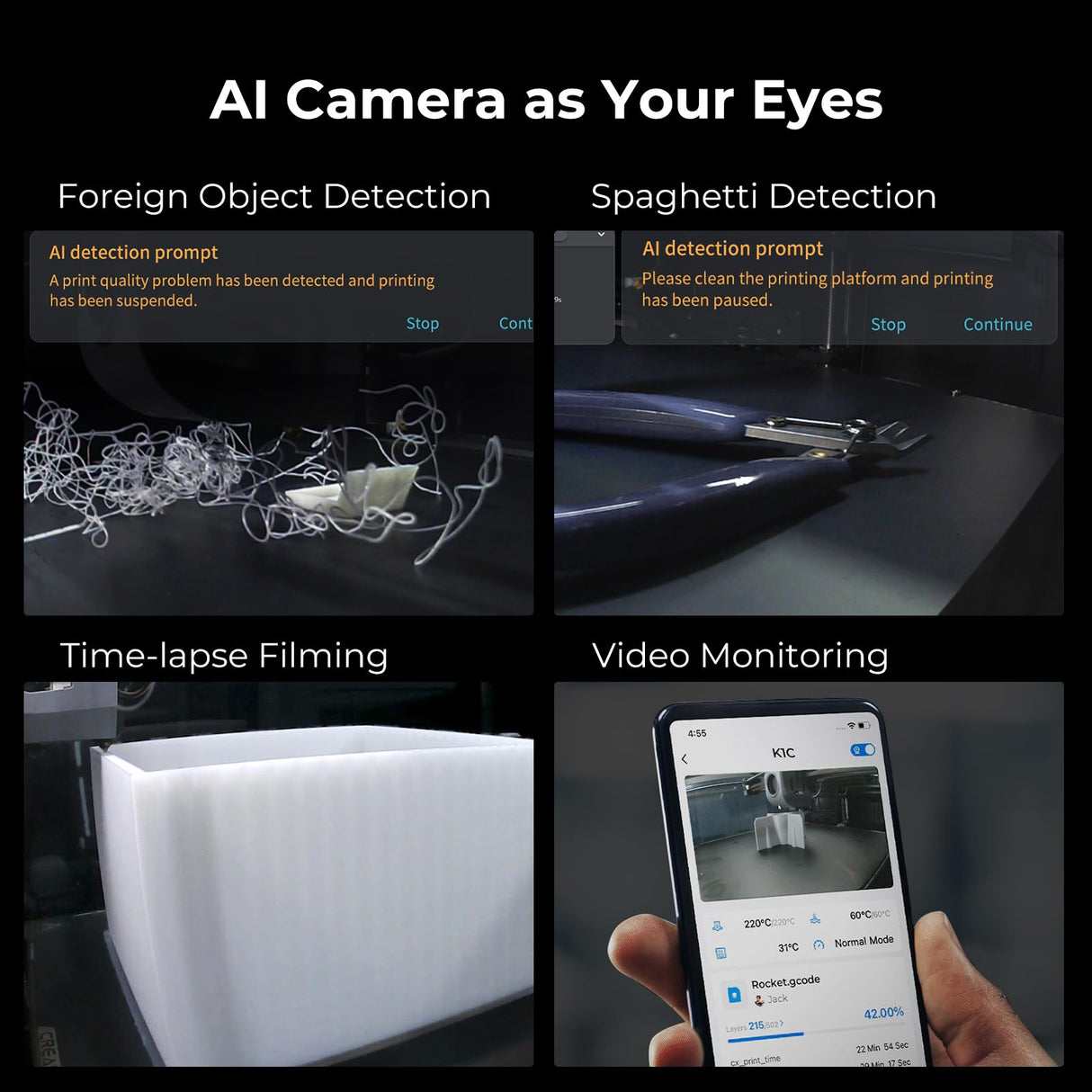 [2024 New] Creality K1C 3D Printer Up to 600mm/s Fast Speed, Reliable Carbon Fiber Printing, Anti-Vibration Design, Auto Calibration for Leveling, Pre-Assembled & Smart OS 3D High Speed Printer SainSmart