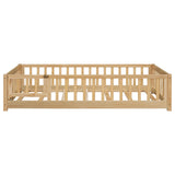 PVWIIK Montessori Twin Size Floor Bed Frame with Convertible Door,Wood Slats for Kids,Wood Montessori Bed w/Safety Guardrails for Girls & Boys,Natural PVWIIK