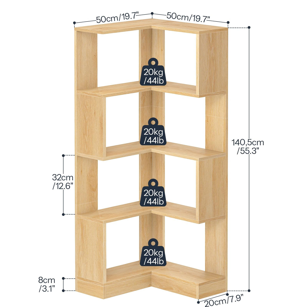 HOOBRO 5-Tier Corner Bookshelf, L-Shaped Corner Bookshelf, 55.3'' Tall Wooden Bookcase with Baffle, Freestanding Display Rack, for Living Room, Home Office, Natural NL50SJ01 HOOBRO