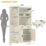 DWVO Kitchen Pantry Cabinet with Drawer, 67" Farmhouse Baker Rack with Power Outlets, Buffet Sideboard w/Microwave Stand, Cupboard Hutch Storage Cabinet for Kitchen, Living Room, Dining Room (White) DWVO