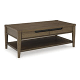 Signature Design by Ashley Roanhowe Contemporary 2-Drawer Coffee Table with Open Lower Shelf and Tapered Legs, Dark Brown Signature Design by Ashley