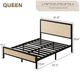 CHABUILDREARK Rattan Bed Frame Queen, Metal Platform Bed with Headboard, Bed Frame Queen Size with Steel Slats Support, No Box Spring Needed, Noise-Free, Easy Assembly, Black CHABUILDREARK
