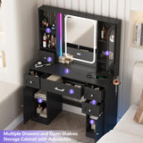 Fameill Black Makeup Vanity Desk with Lights,Makeup Vanity with RGB Lights and Power Strip,Vanity Table with 5 Drawers Lots Storage & Time Display,3 Lighting Modes Vanity Mirror with Lights,41.3in(L) Fameill
