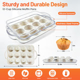 2Pack Silicone Muffin Pan for Baking with Metal Reinforced Frame, 12 Cup Regular Size Cupcake Pan, BPA Free Silicone Muffin Tray, Cupcake Baking Pan Molds for Oven Dishwasher Safe Vinino