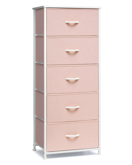 Crestlive Products Tall Dresser for Girls Bedroom, Chest of 5 Drawers, Fabric Storage Tower, Clothing Organizer for Bedroom, Hallway, Entryway, Closets, Nursery(Pink) Crestlive Products