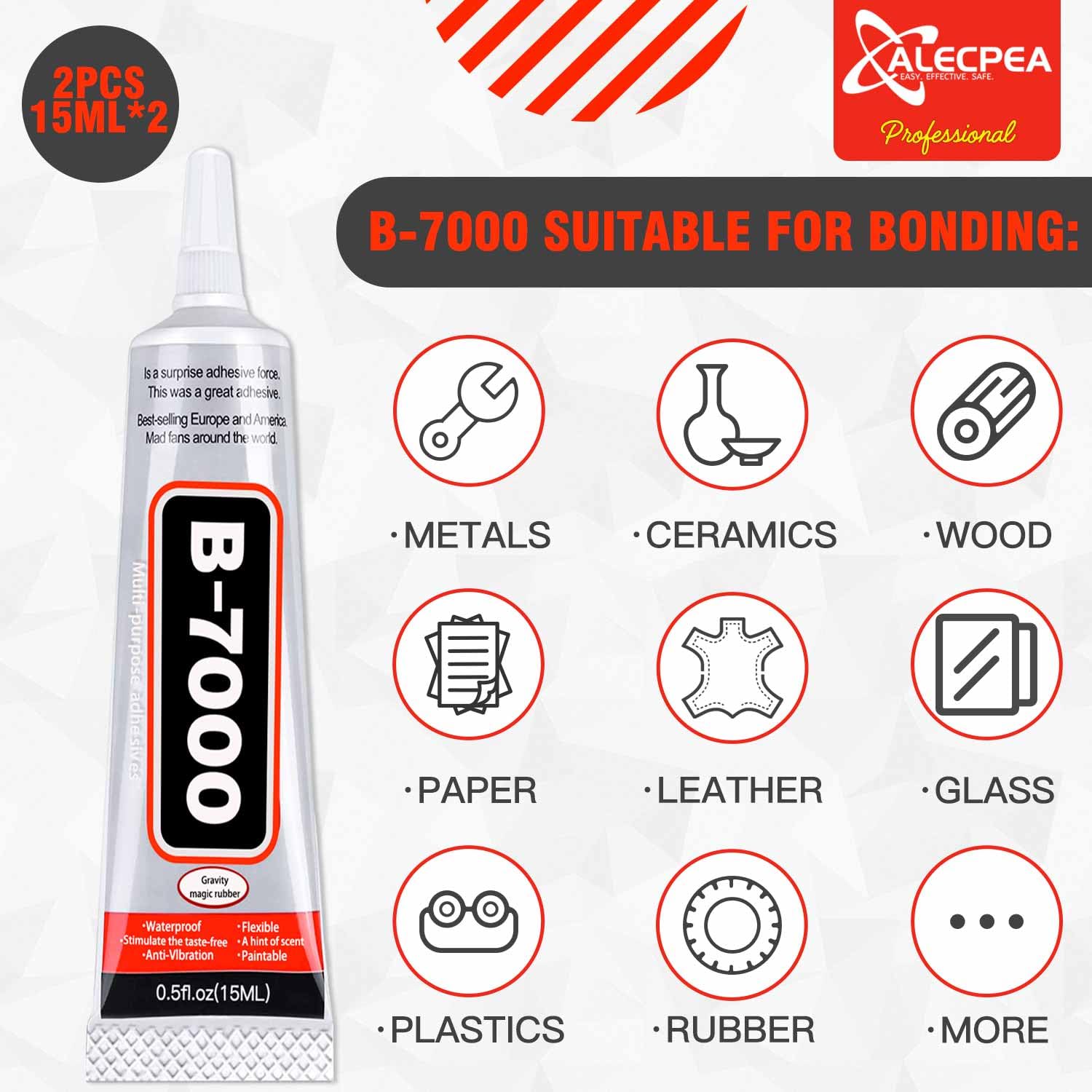 B-7000 Craft Glue for Jewelry Making - 15ml/0.5oz (2 Pack) - Multi-Function B-7000 Super Adhesive Glues Liquid Fusion Glue for Rhinestones Crafts, Clothes Shoes, Fabric, Jewelry Making, Cell  - WoodArtSupply