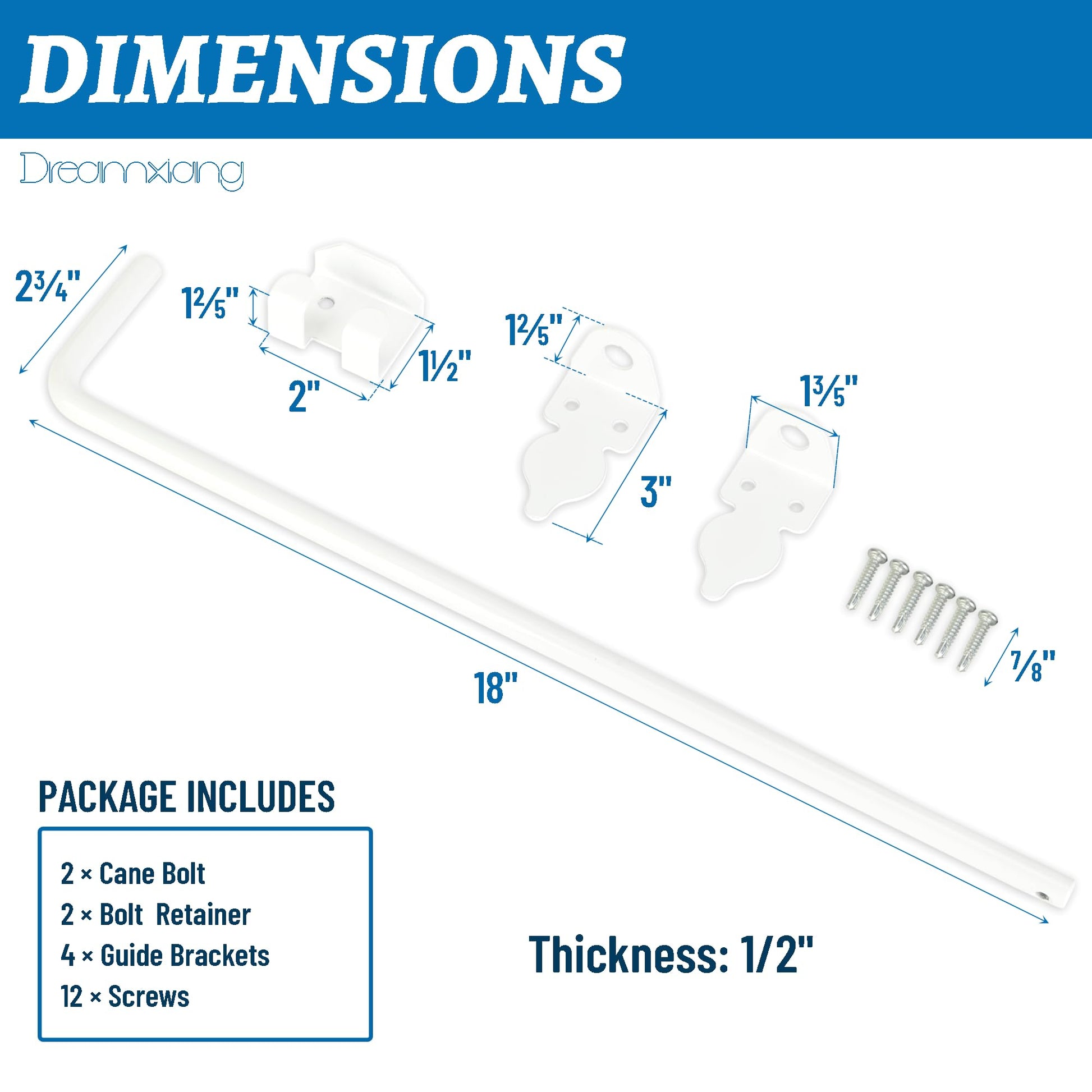 18" Heavy Duty Cane Bolt Gate Drop Rod Hardware Ground Latch for Wood PVC Vinyl Metal Fences Gates, Double Doors, White Solid Steel -2 Pack - WoodArtSupply