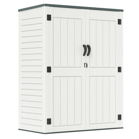 ZYJOYY 4.5 x 5.7 FT Outdoor Storage Shed, 59 Cuft Outside Waterproof Storage Cabinet, HDPE Resin Plastic 385 Gallon Outdoor Storage Container, Vertical Lockable Storage Shed, Light Grey ZYJOYY