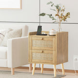 HUANLEGO Rattan Nightstand with Charging Station Set of 2, Rattan Boho End Table with 2 Drawers Bedroom Bedside Side Tables Natural Night Stand for Living Room,Bedroom,Dorm Room Essentials HUANLEGO